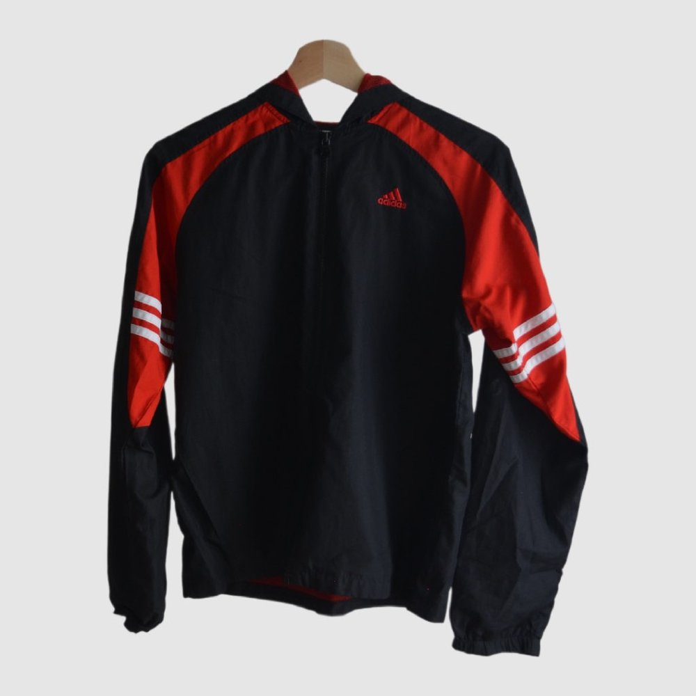 Vintage Adidas Tracksuit Nylon Jacket – Red & Black, Size S, Retro Sportswear